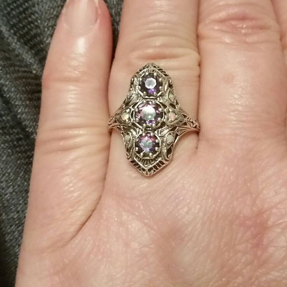 Hand Crafted Jewelry - .925 Rainbow Topaz Victorian Reproduction Ring 8